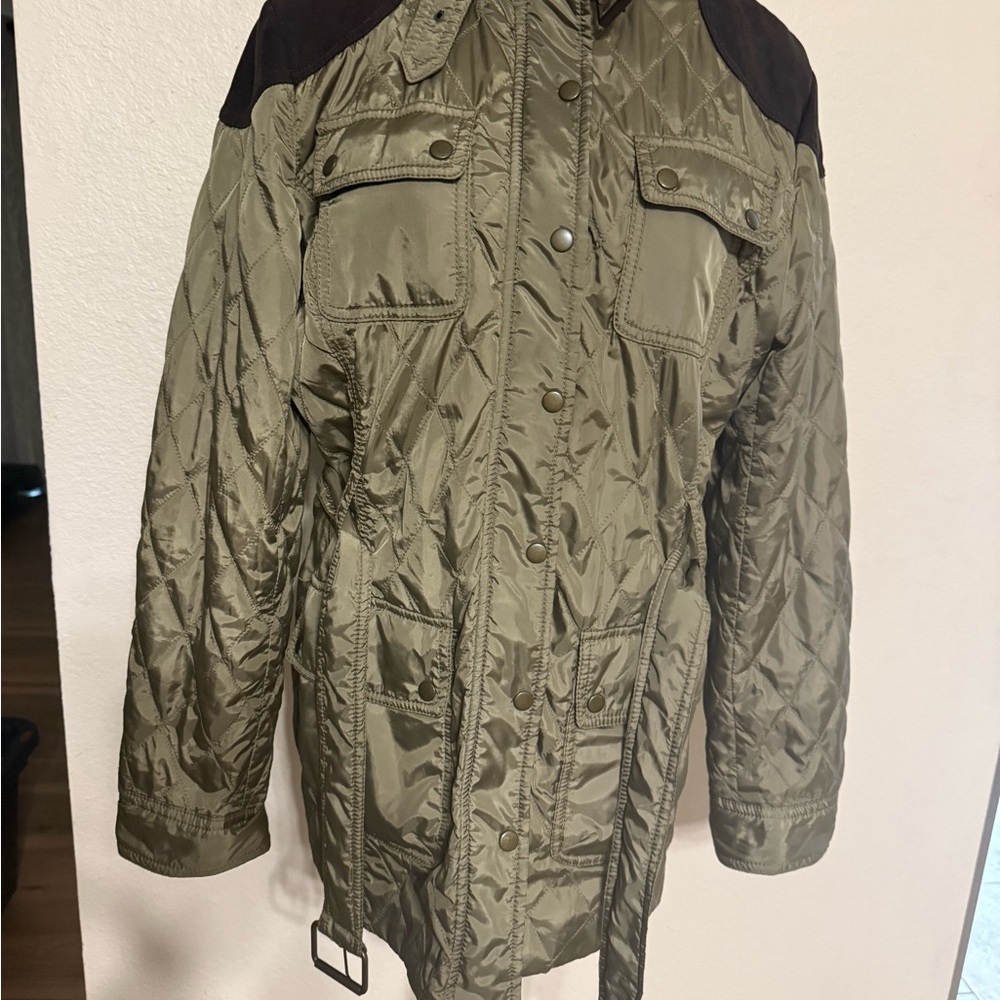 Banana Republic Olive Green Quilted Patch Pocket Jacket Coat Large L  BarnCore